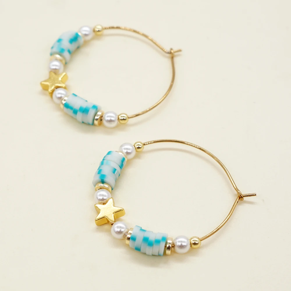 

Stainless Steel Earrings Girls Fashion Jewelry Pearl Star Clay Beaded Earring for Women Ladies Accessories Handmade Brincos