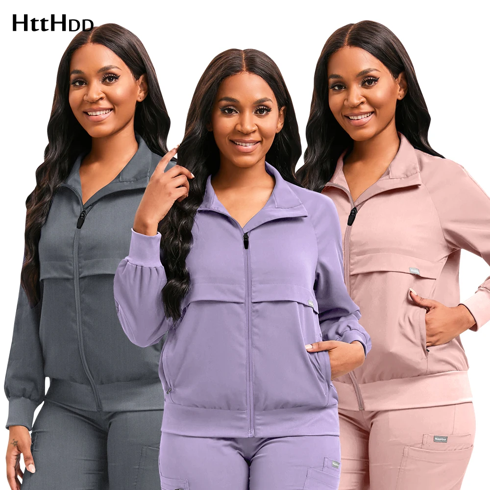 

Hospital Uniform Jacket Stretch Nursing Uniforms Unisex Pharmacy Pet Store Veterinarian Dentist Work Clothes Jacket High Quality