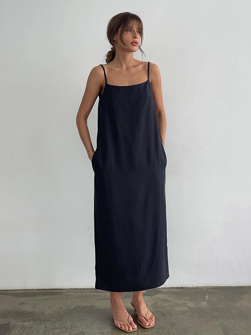 Marthaqiqi Casual Female Nightgowns Sexy Spaghetti Strap Sleepwear Backless Nightwear Ankle-Length Pajama Home Clothes For Women