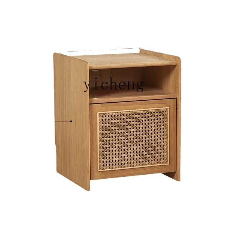

ZK Solid Wood Rattan Bedside Table Simple Modern Storage Flip Door Bedside Cabinet Wood Color