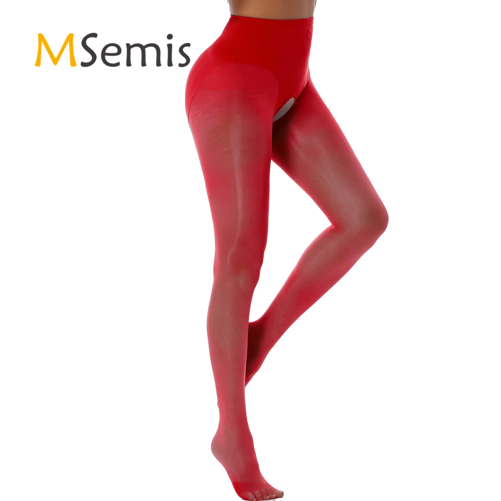 

Womens Glossy See-through Tights Crotchless Pantyhose Lingerie Open Crotch Stockings Underwear High Waist Patchwork Underpants
