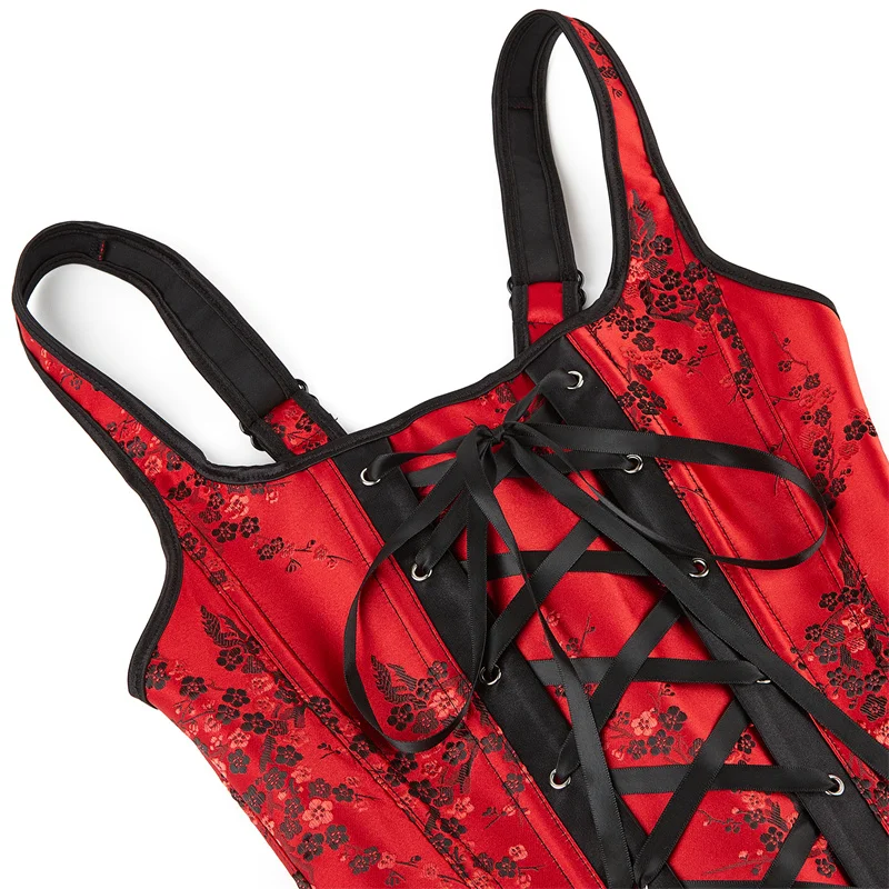 Corset for Women Plus Size Top Bustier Halter Strap Embroidery Flower Overbust Burlesque Sexy Lingerie Red DropShipping