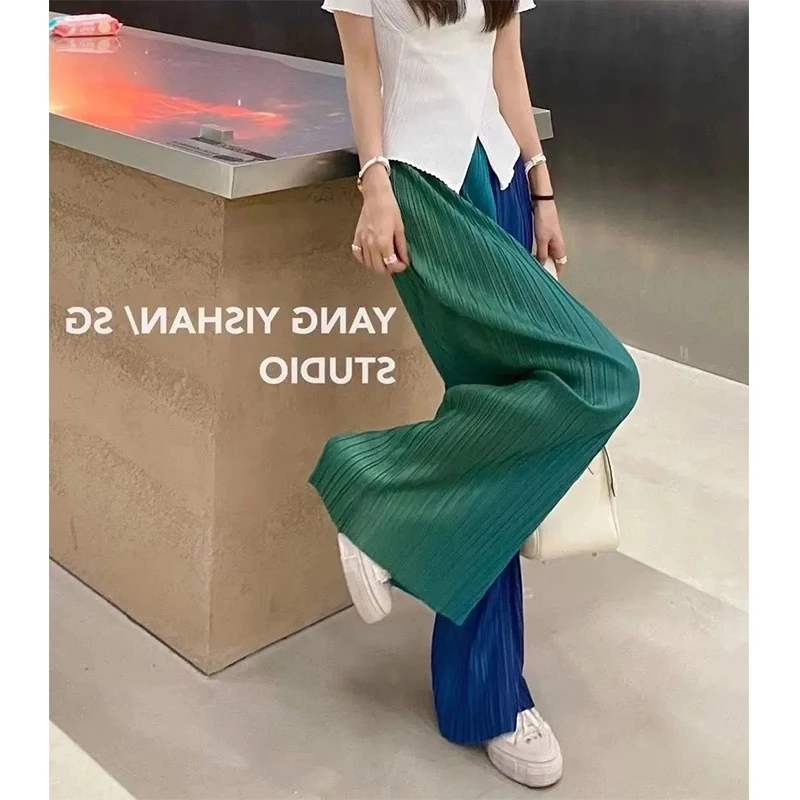 Spring Autumn High Waist Casual Fashion Gradient Tie Dye Pleated Sweatpants Ladies Loose All-match Wide Leg Pants Women Trousers