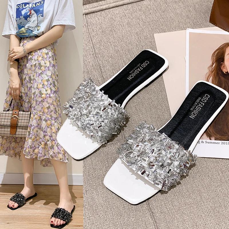 Women's Slippers 2022 Plus Size Bling Rhinestone Women Slippers