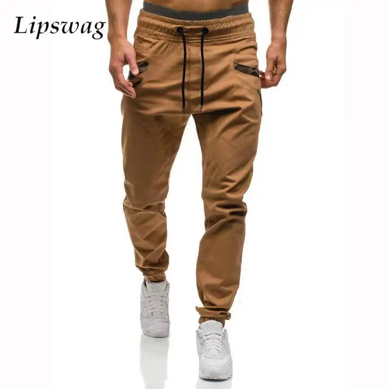 

Fashion Patchwork Mens Pants Running Sports Training Slim Ankle Trousers 2024 Spring Casual Drawstring Tie-up Pants Streetwear