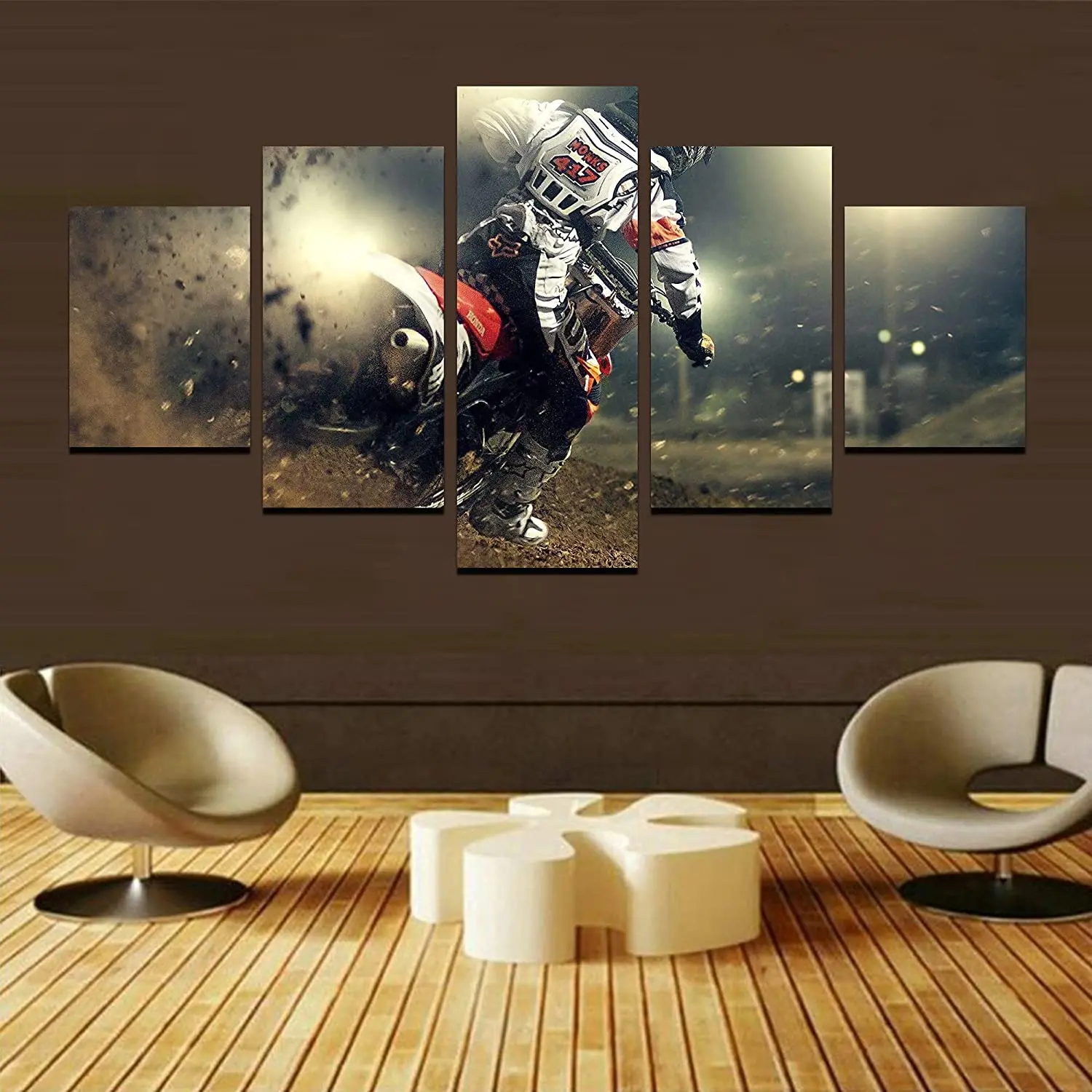 

No Framed Canvas 5 Panel Motocross Racing Dirt Bike Extreme Sport Wall Art Posters Pictures Home Decor For Living Room Paintings