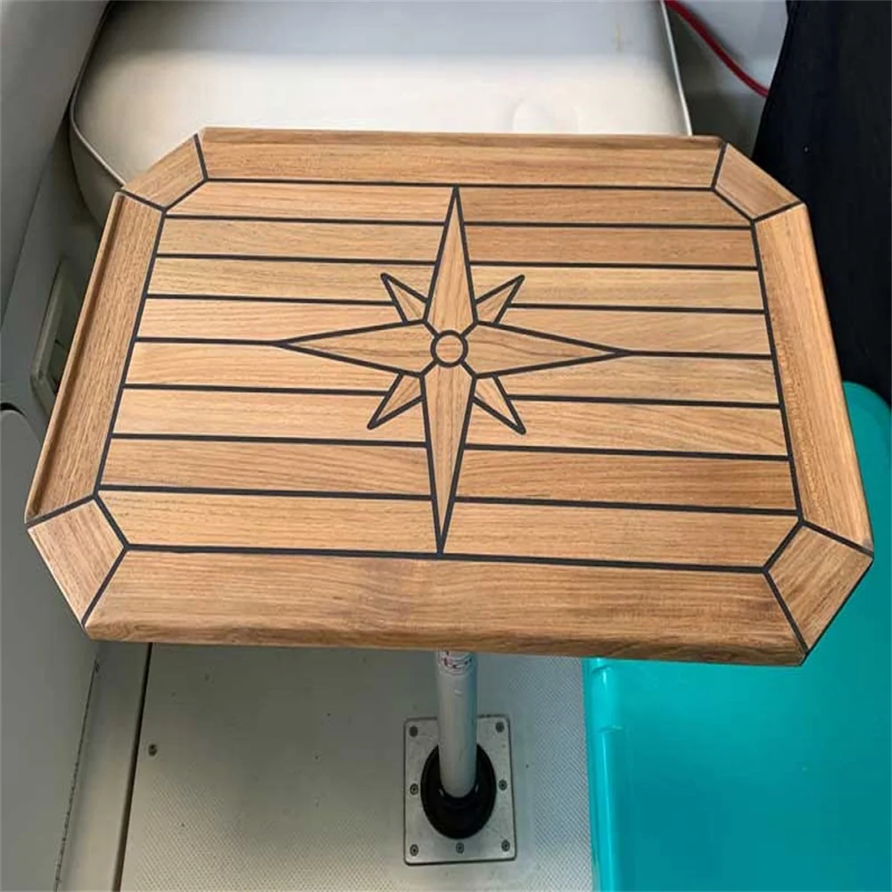 Boat Rectangular Teak Table Top 22.8x35.4 inch Square Corner