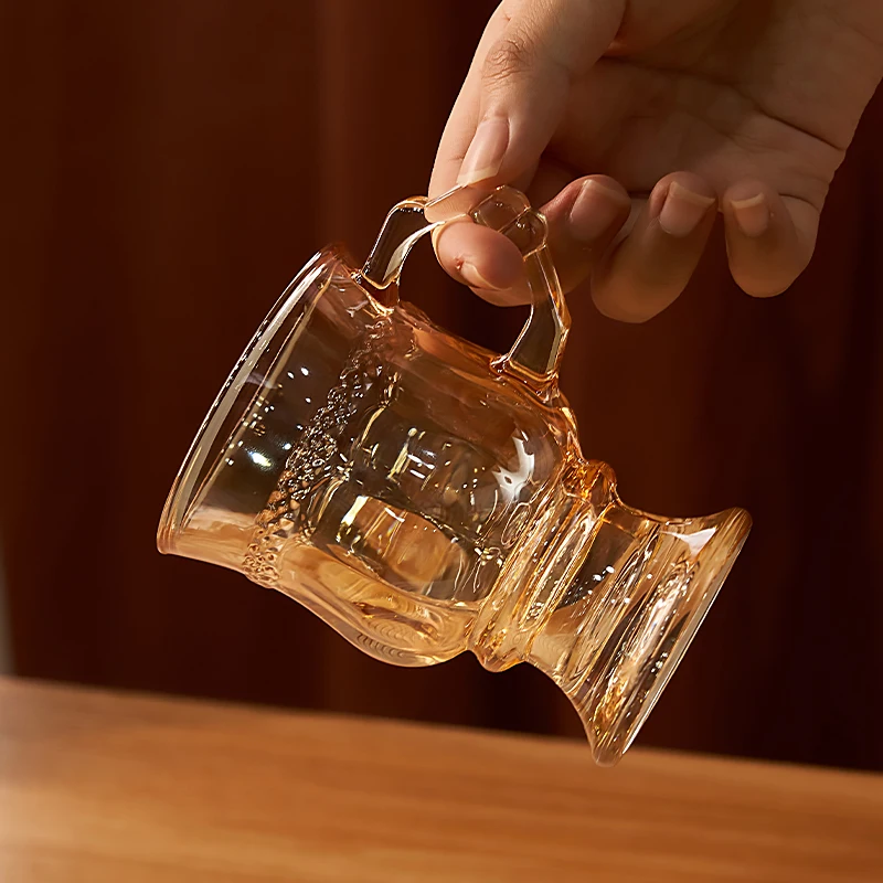 Retro Crystal Glass Cup Coffee Cup Set with Handle Emed Design Home Use Small Water Cup Fine Wine Glass Bet&Lilian