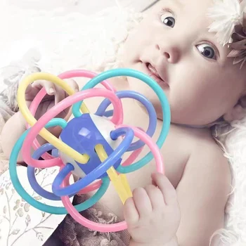 Baby Hand Ball Toys Baby Grip Training Manhattan Ball Hand Rattle Teether Food Grade Biteable Boilable 2