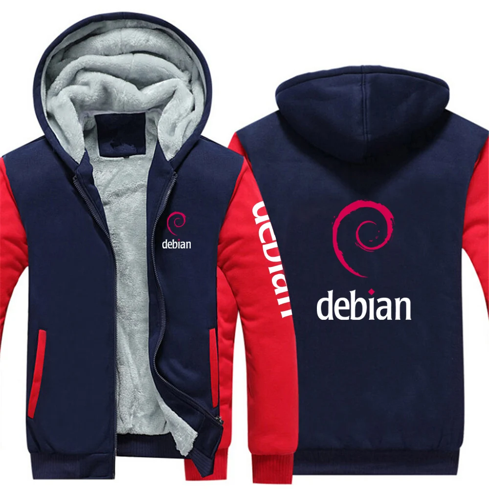 Debian Autumn Winter Hoodie Men Sweatshirt Thick Fleece Zipper