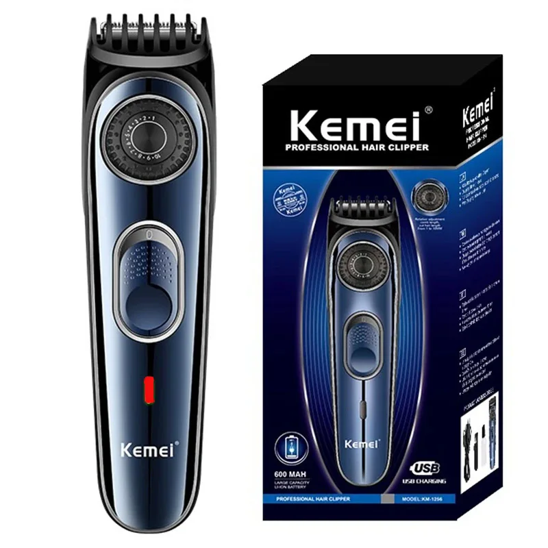 Kemei 무선 조정 가능한 1-10mm 헤어 트리머 남성용 얼굴 수염 트리머 충전식 가장자리 헤어 클리퍼 전기 리튬 배터리