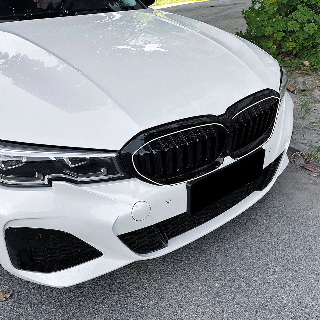 BMW 3 시리즈 G20 G21 2019-2022 교체용 광택 블랙 그릴용 라이트 프론트 범퍼 키드니 그릴 레이싱 그릴