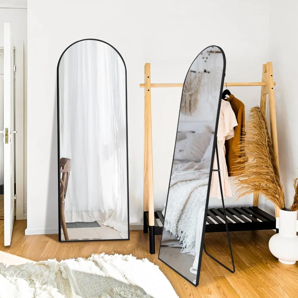 Delma Arched Full Length Floor Mirror - 56x15 Inch, HD Glass, Aluminum Frame, Wall Mount Or Stand