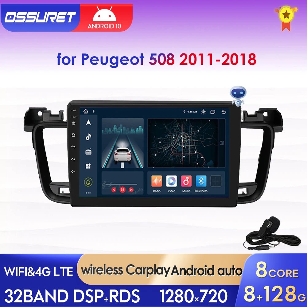 Autoradio Android 10 Per Peugeot 508 Sw I Ii 2011-2018 Autoradio Video Stereo Multimidia Gps Audio Car Player 2Din Carplay 9 Pollici