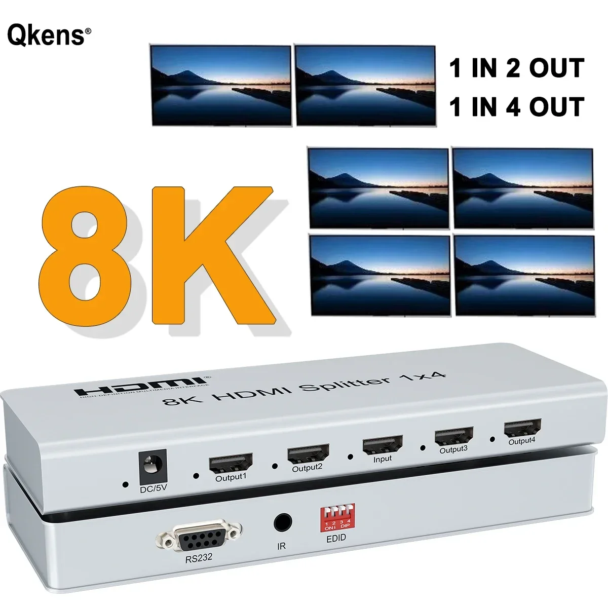8K60Hz HDMI Splitter 1x4 HDMI2.1 HDR 3D Audio Video Converter 1 In 2 3 4 Out 4k 120hz 8K 1x2 HDMI Splitter PC To TV Dual Display