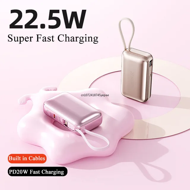 Mini batterie externe 10000mAh 22.5W PD20W, charge rapide bidirectionnelle, chargeur Portable, batterie externe, câbles intégrés, nouveau 1