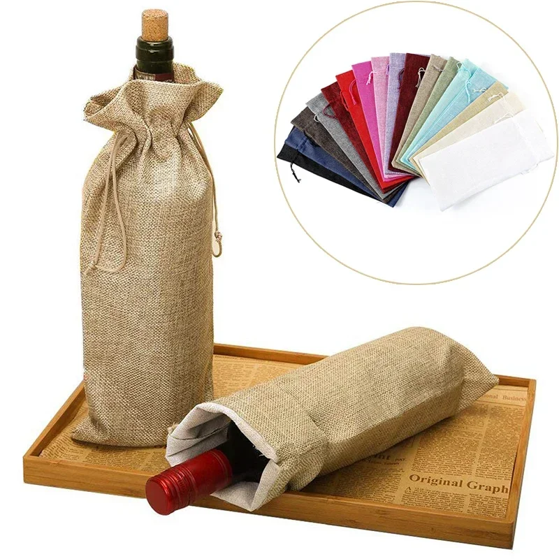 Description Picture 3 of itemLinen Wine Bags Wine Bottle Covers with Drawstring Wine Bag Holder Carrier Packaging Bag Wedding Party Decor Gift