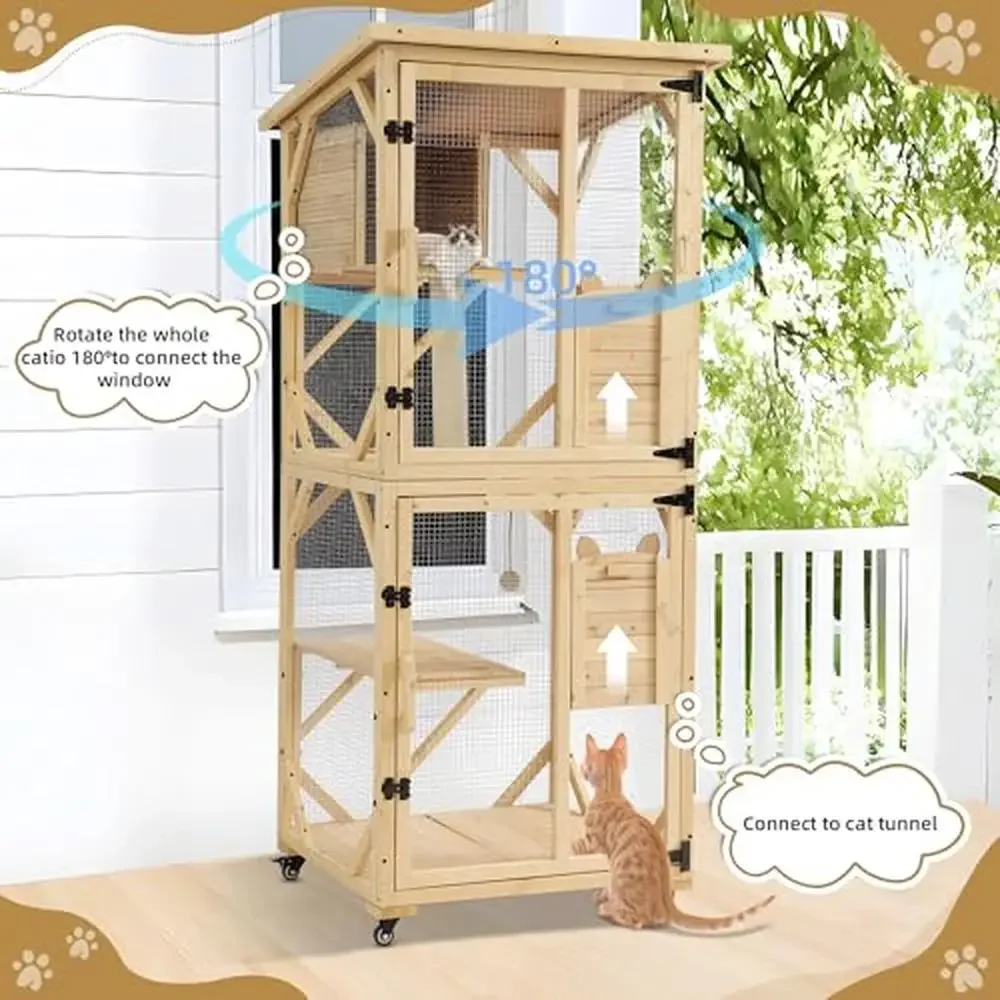 Outdoor Cat Playpen with Cat Condo Scratching Post Plush Ball Large Enclosure Fun and Safety