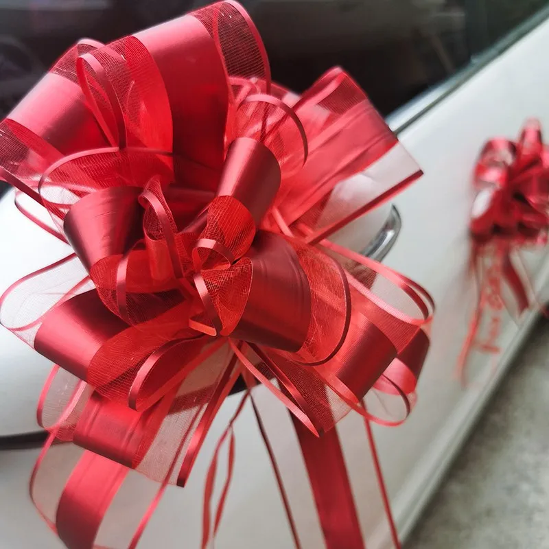 Description Picture 3 of item1/5Pcs Golden Pull Bow Tulle Ribbon Bows Wedding Party Cars Decoration Birthday Christmas Presents Gift Ribbons Wrap Packing