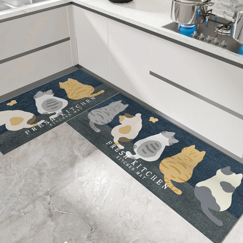 

Non-Slip Diatom Mud Mat, Non-Slip, Water Absorbent, Cartoon Cat, Kitchen Carpet, Bathroom Rug, Laundry Room, PVC, Home
