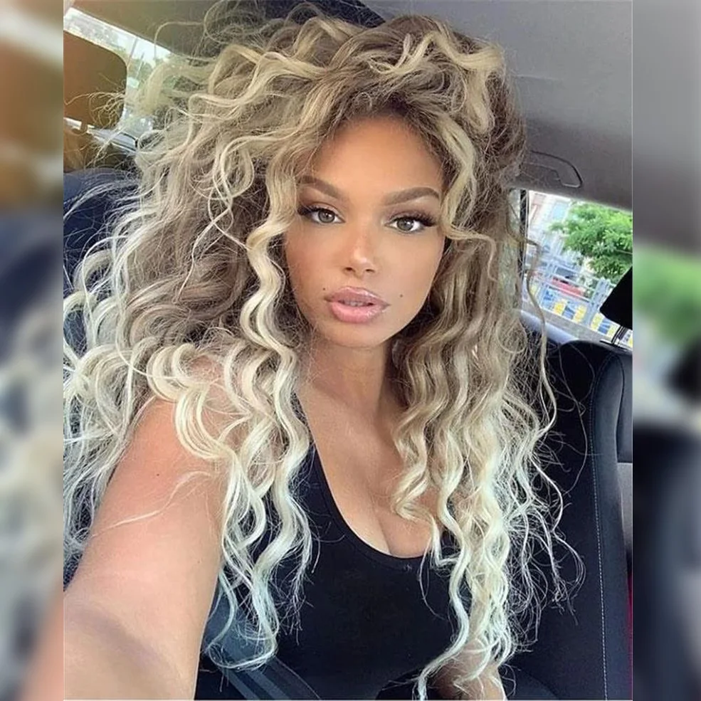 aliexpress.com - Synthetic Womens Wig Long Curly Hair Ash Blonde Wig Female Natural Wavy Dark Root Regular Wig 80s Brown Ombre Wig for Woman Girl