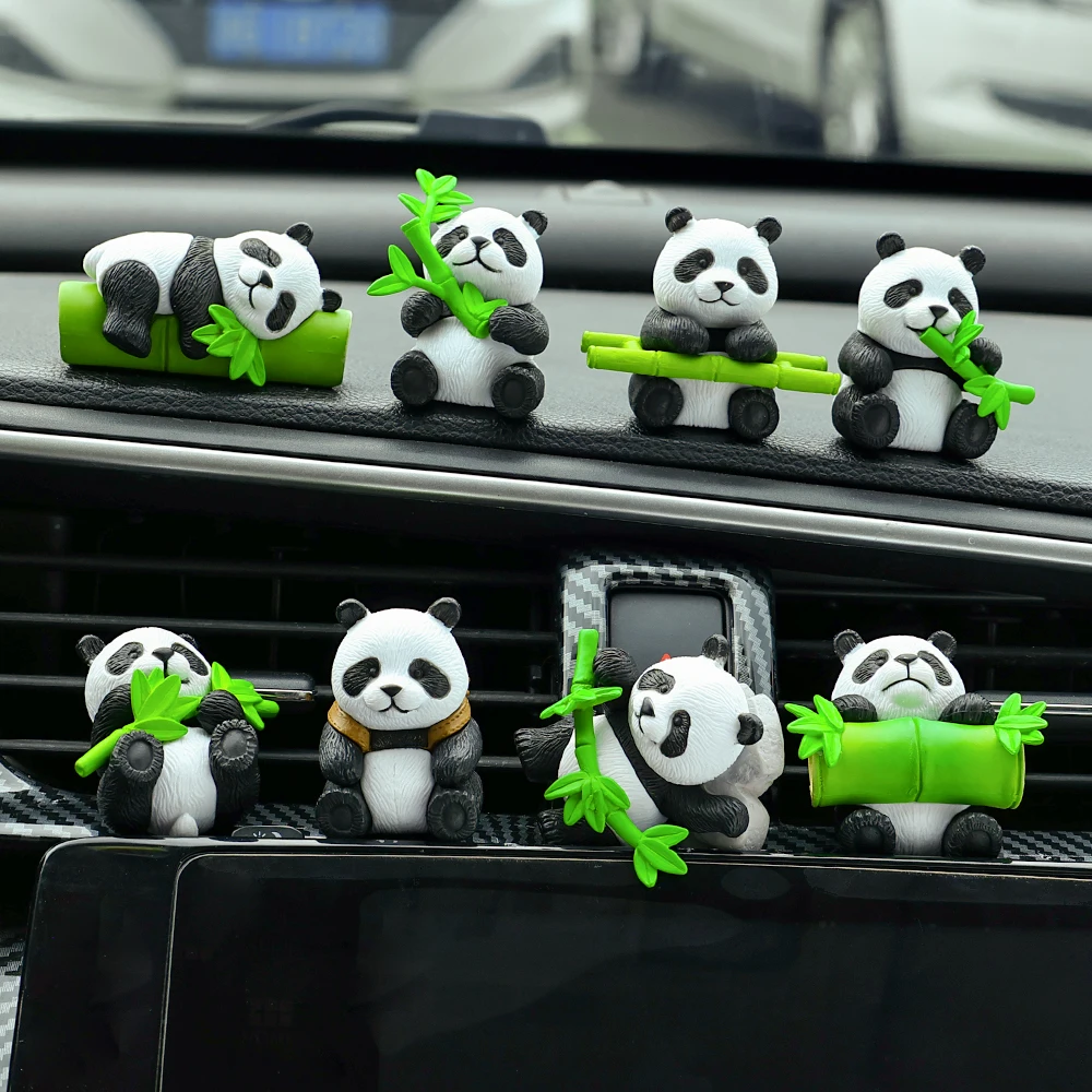 3D Simulated Cute Panda Ornament - Bamboo-Eating Design for Car Dashboard or Desktop Decor