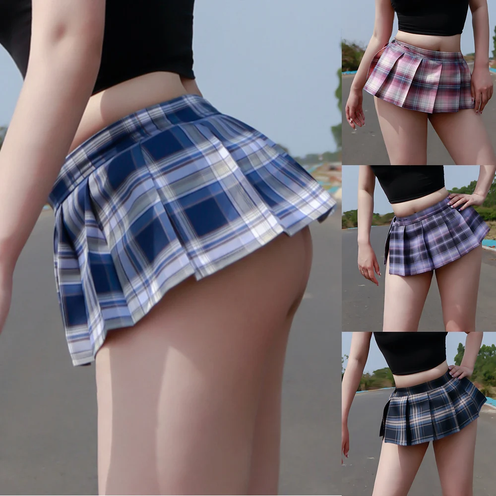 

Ultra Short Jk Skirt Mini Summer Plaid Skirt Low Waisted Sexy Club Wear Side Fork Girls Half Length Skirt Fashion Pleated Skirt