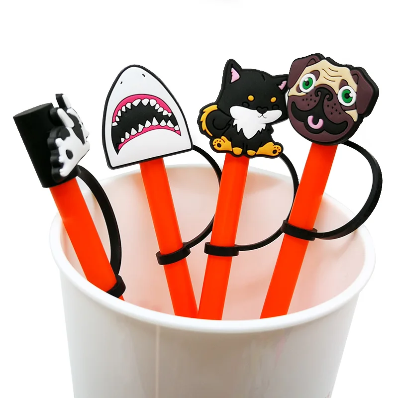 1PCS PVC Straw Cover Cute Dogs Straw Topper Birthday Party Drink Spill  Prevention Creative Accessories For Dustproof Cups