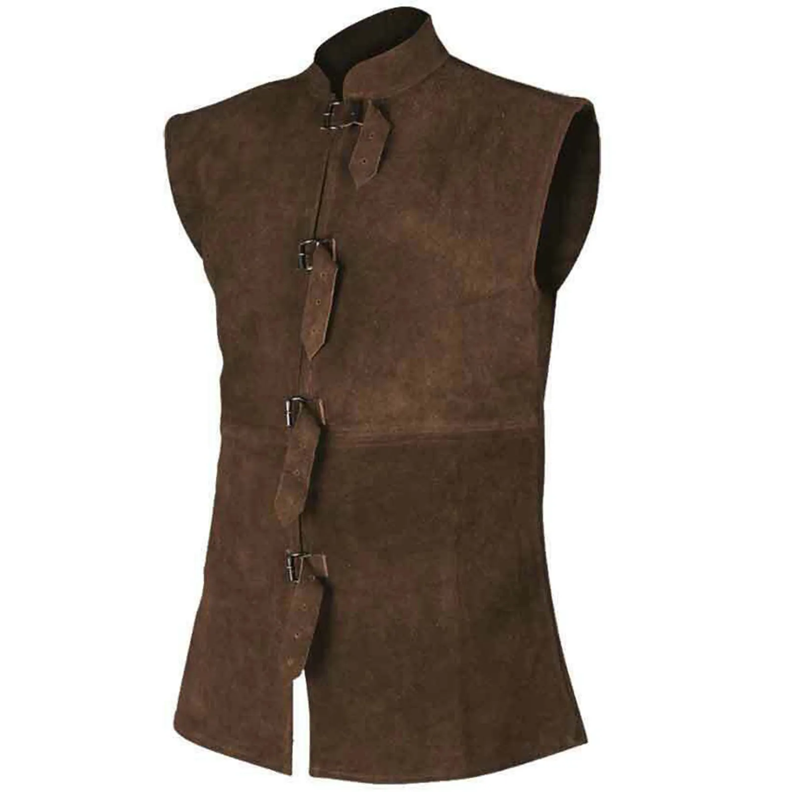 Vintage Suede Waistcoat Men Sleeveless Solid Color Stand-Up Collar Buttons Coat Vest Spring Autumn Medieval Retro Suit Vest Male
