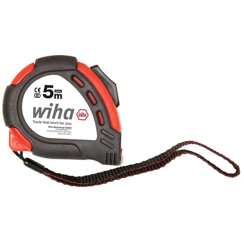 독일 Wiha 33251 5m 셀프 잠금 스틸 줄자 - 넓고 두꺼운 날, 벨트 클립, DIY/목공용 고정밀