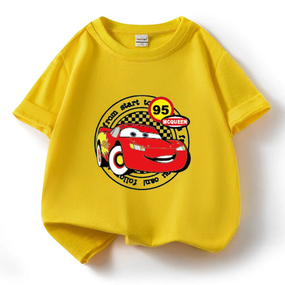 Disney co-branded McQueen Kids T-shirt Summer crew-neck cotton Boys Girls Handsome short-sleeved casual T-shirt Fashion T-shirt 3