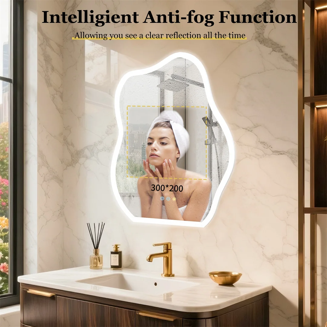 LUVODI Crystal Lighted Bathroom Mirror 24x32" Cloud-shape with 3 Color ...