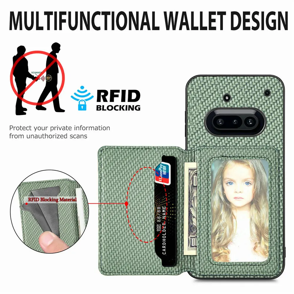 Leather Card Case Wallet with RFID Protection and 360° Protective Magnetic Back Cover