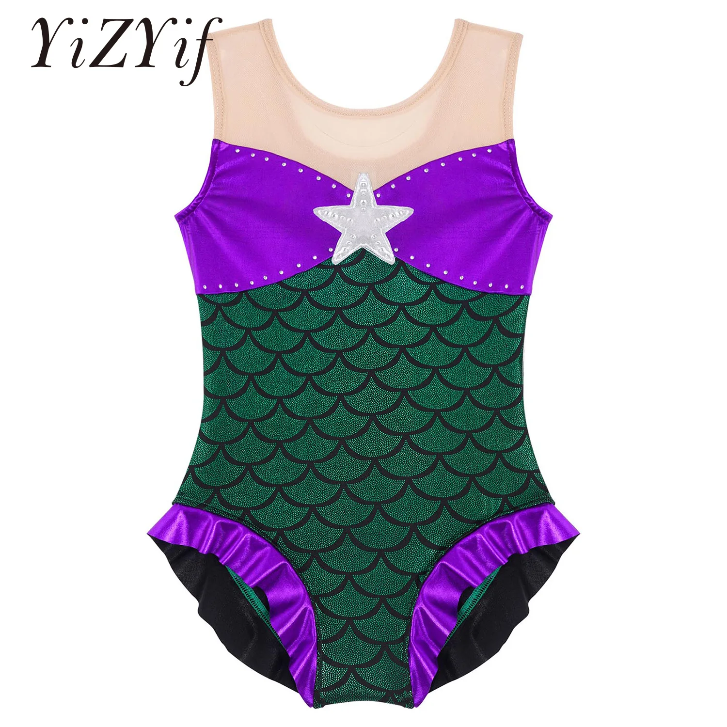 

Kids Girls Gymnastics Leotard Mermaid Cosplay Party Costume Sleeveless Bow Ballet Dancewear Workout Sports Bodysuit Jumpsuit