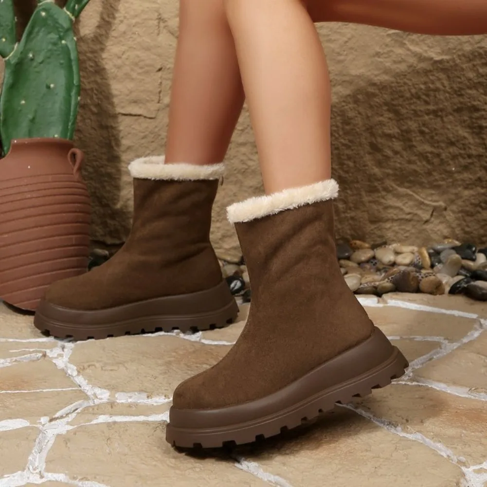 2025 new Winter Plush Women Short Boots Fashion Platform Thick Heel Ankle Booties Autumn Winter Keep Warm Shoes