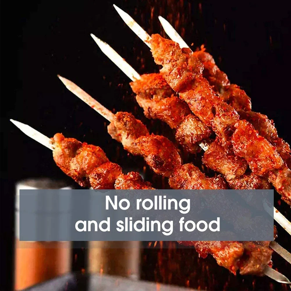BBQ Skewers for Barbecue Reusable Grill Stainless Steel Skewers Shish Kebab BBQ Camping Flat Forks Gadgets Kitchen Accessories