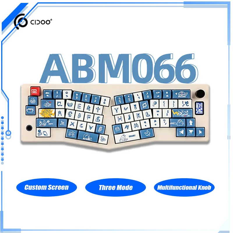 

Механическая клавиатура Cidoo ABM066 Alice с пользовательским экраном, многофункциональная ручка, три режима, Rgb Беспроводная игровая клавиатура, прокладка через Mac