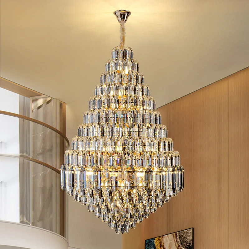 

New Luxury Transparent Crystal Villa Large Chandeliers Hotel Lobby Living Room Luminaire Lighting Modern Fixtures Home AC85-265V