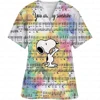 Surgical Wear Work Clothes Cartoon Snoopy print Hand Washing Nurse Uniform Women's V Neck Short Sleeve T-Shirt Tops 3