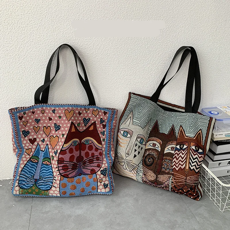 Bedrukte canvas tas in Europese en Amerikaanse stijl Ins Draagbare mama-draagtas met grote capaciteit Schattig Eén-schouder werkklasse woon-werktas voor dames_voghion.com