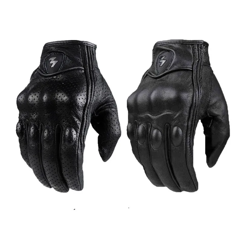 Motorcycle Gloves Retro Pursuit Perforated Real Leather Waterproof Protective Gears Motocross Gift