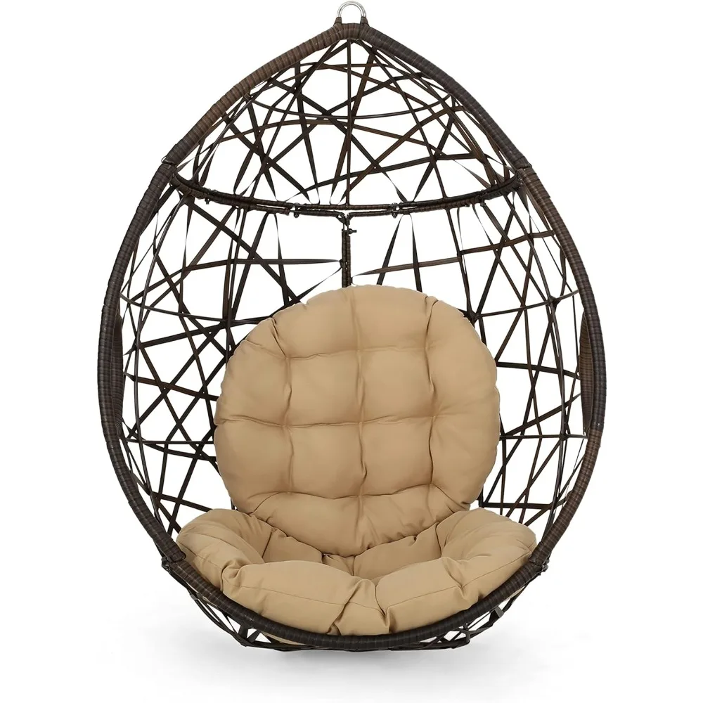 

Home Isaiah Indoor/Outdoor Wicker Tear Drop Hanging Chair (Stand Not Included), Multi-Brown and Tan