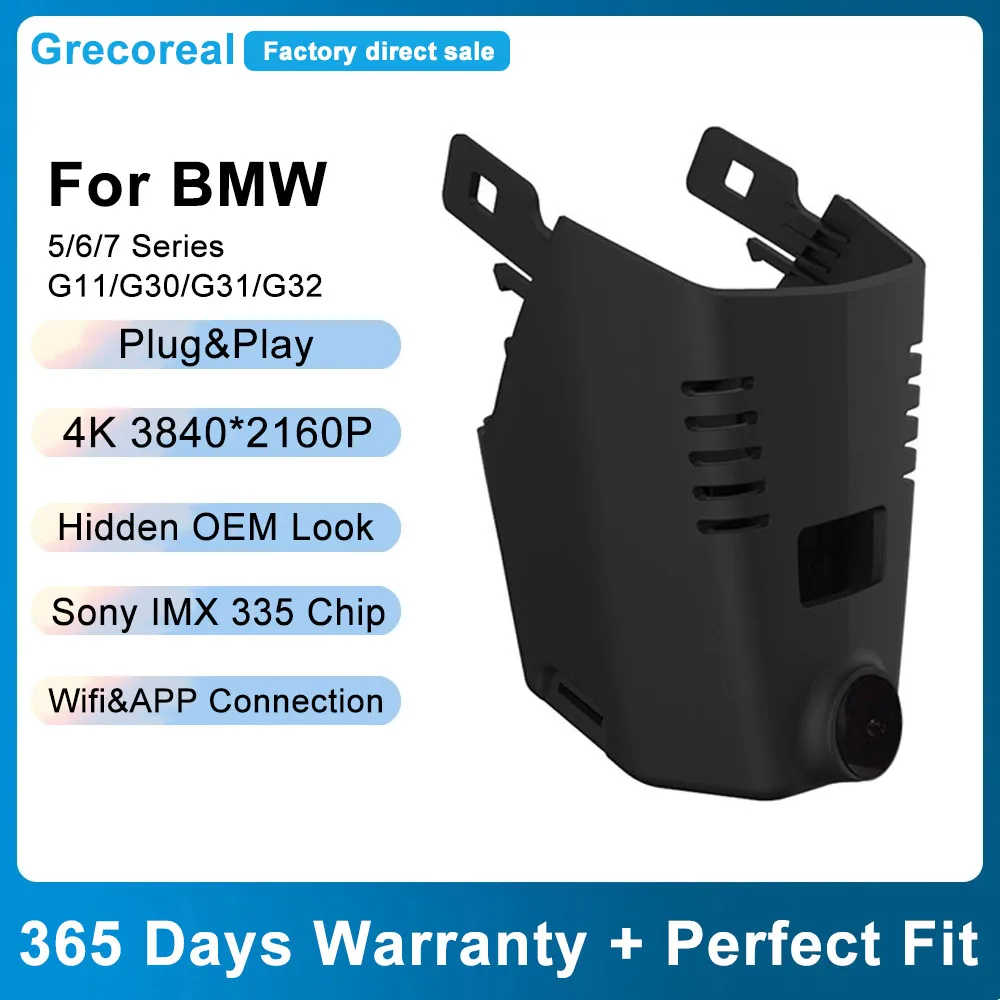 

Grecoreal Car Dash Camera 4K Wifi Dash Cam for BMW 5 6 7 Series G30 G31 G32 G11 Black Box Front Rear Dual Camera Vehicle Car DVR