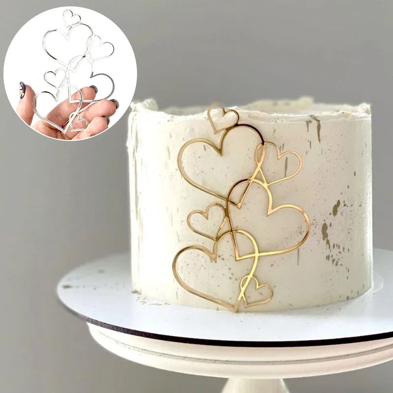 

7hearts Love Shape Wedding Cake Topper Gold Silver Heart Acrylic Cake Topper For Anniversary Birthday Wedding Party Cake Decor