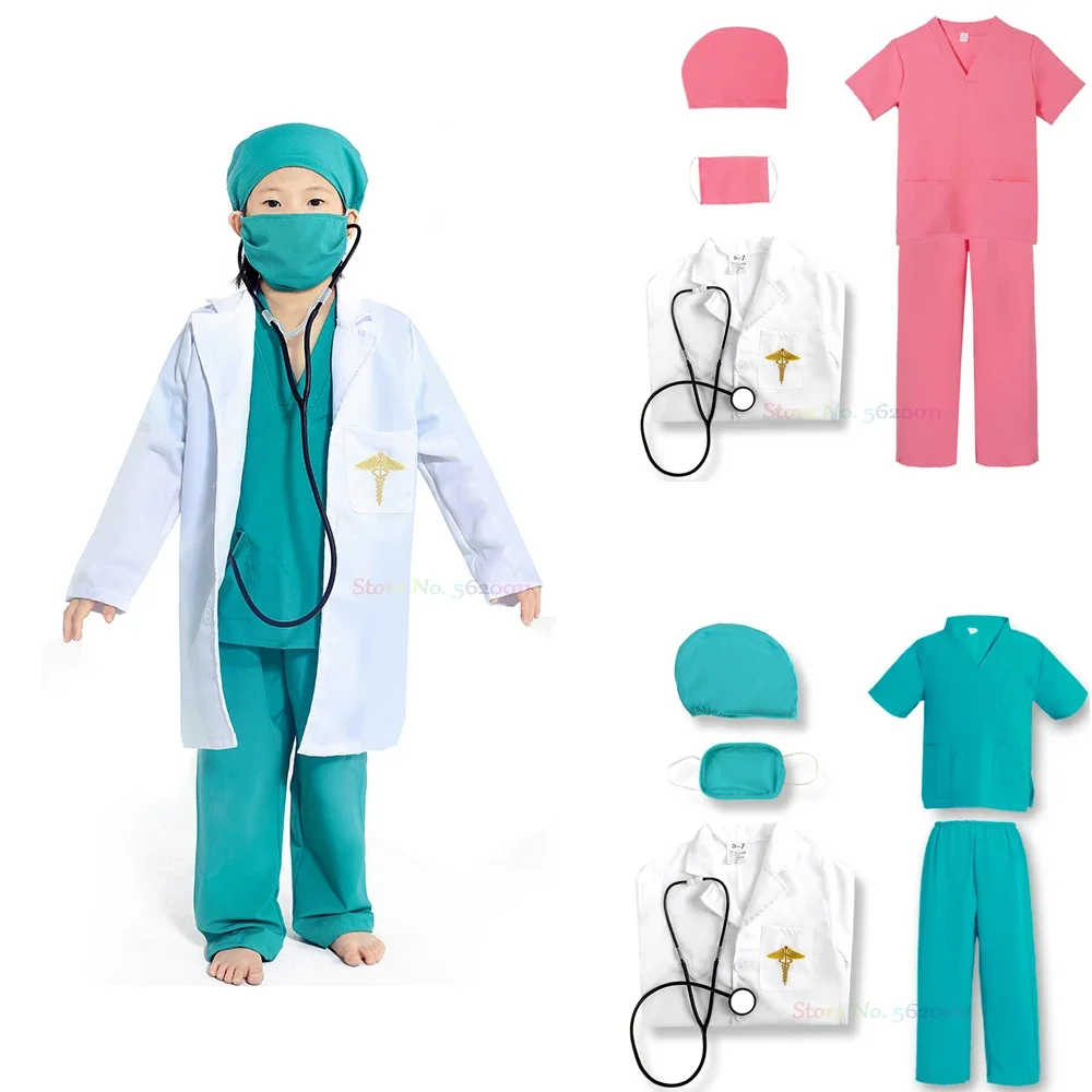 

Kids Doctor Nurse Shirt Pants Coat Suit Boys Girls Halloween Cosplay Costumes Children Party Role Playing Dress Up Outfit
