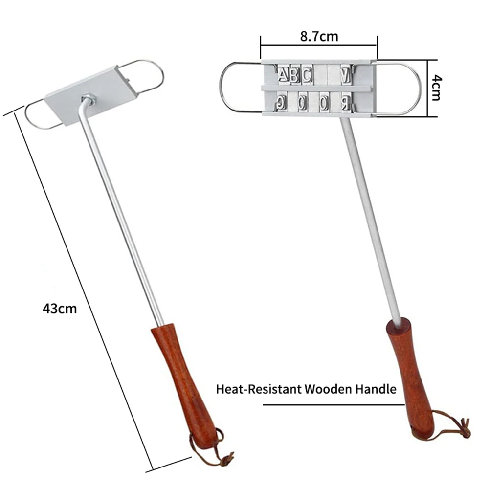 Creative BBQ Meat Branding Iron with Changeable Letters Personalized Barbecue Steak Names Press Tool for Grilling Burger Chicken