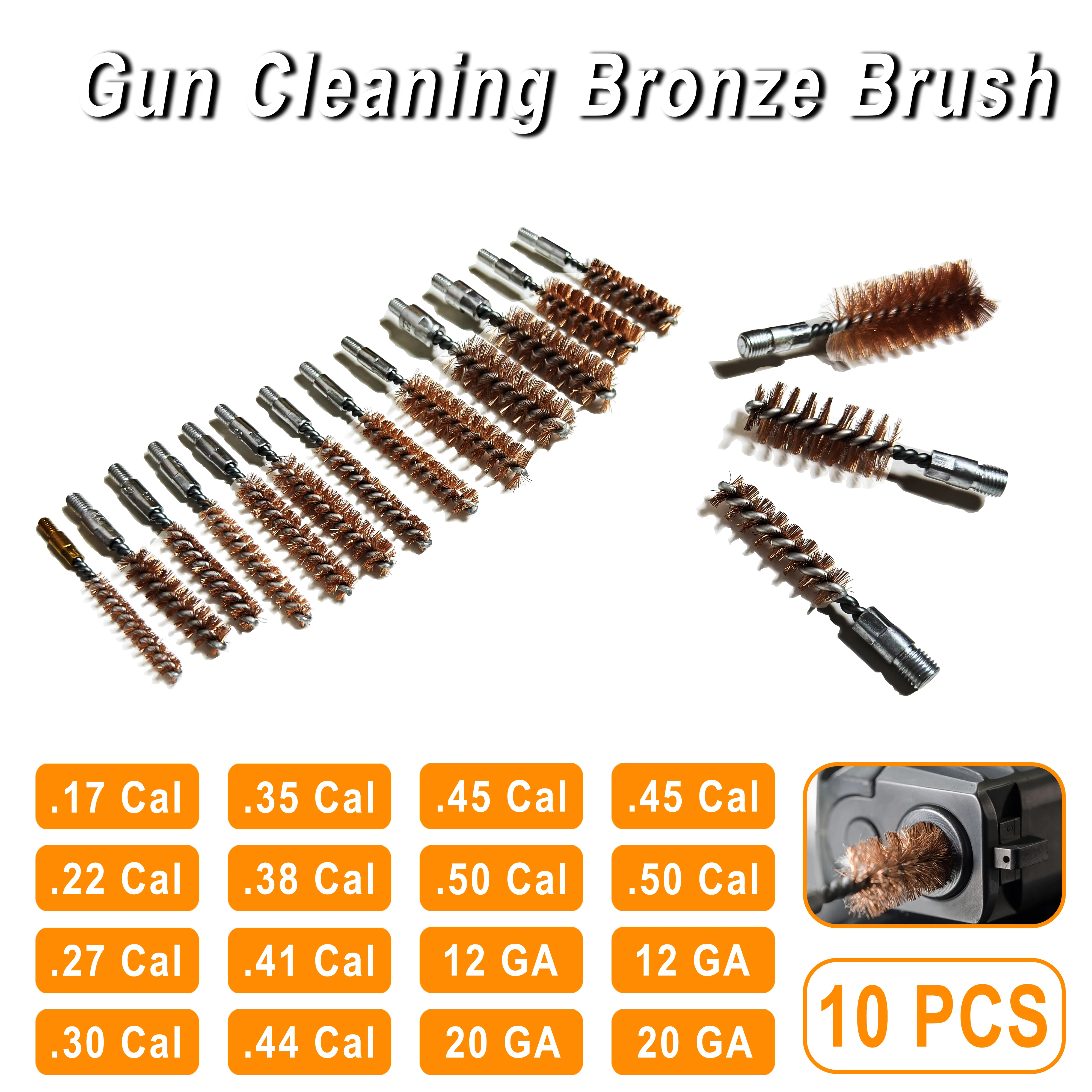 10 Pack Bronze Bore Brush 12GA .17Cal .22Cal 9mm Cleaning Brush For Pistol Rifle Cleaning Kit Thread 5-40 8-32 5/16-27 rifle cleaning kit