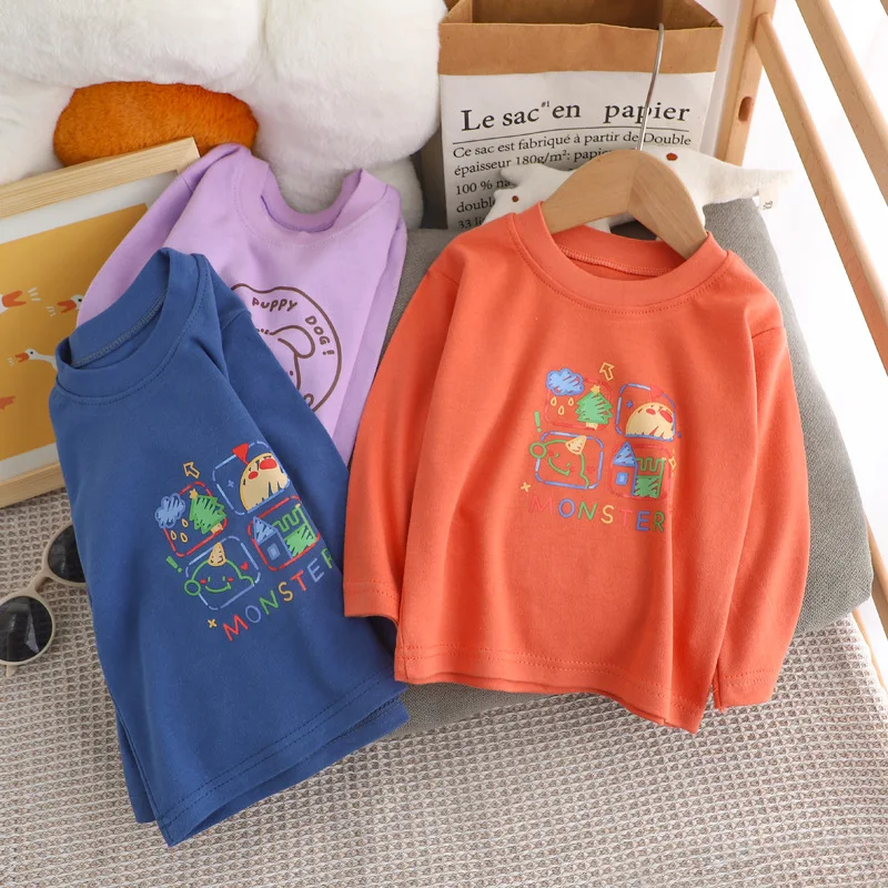 

Baby spring Autumn clothes New Children Long Sleeve T-shirt Cotton For 6 8 10 12 Yrs Boys Girls clothes Korea Cartoon Bottom Top