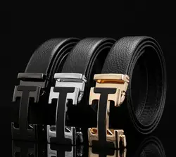 2021 Luxury Brand Designer Leather Mens Genuine Leather Strap Automatic Buckle Waist Belt Gold Belt