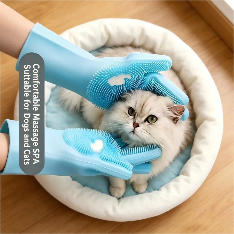 S7e03ee14671a42f08c1a8dba03eda3d4o.png Silicone Pet Bathing Glove, Multifunctional Grooming Massage Brush, Hair Remover Glove for Cats Dogs Home Cleaning - Image 1